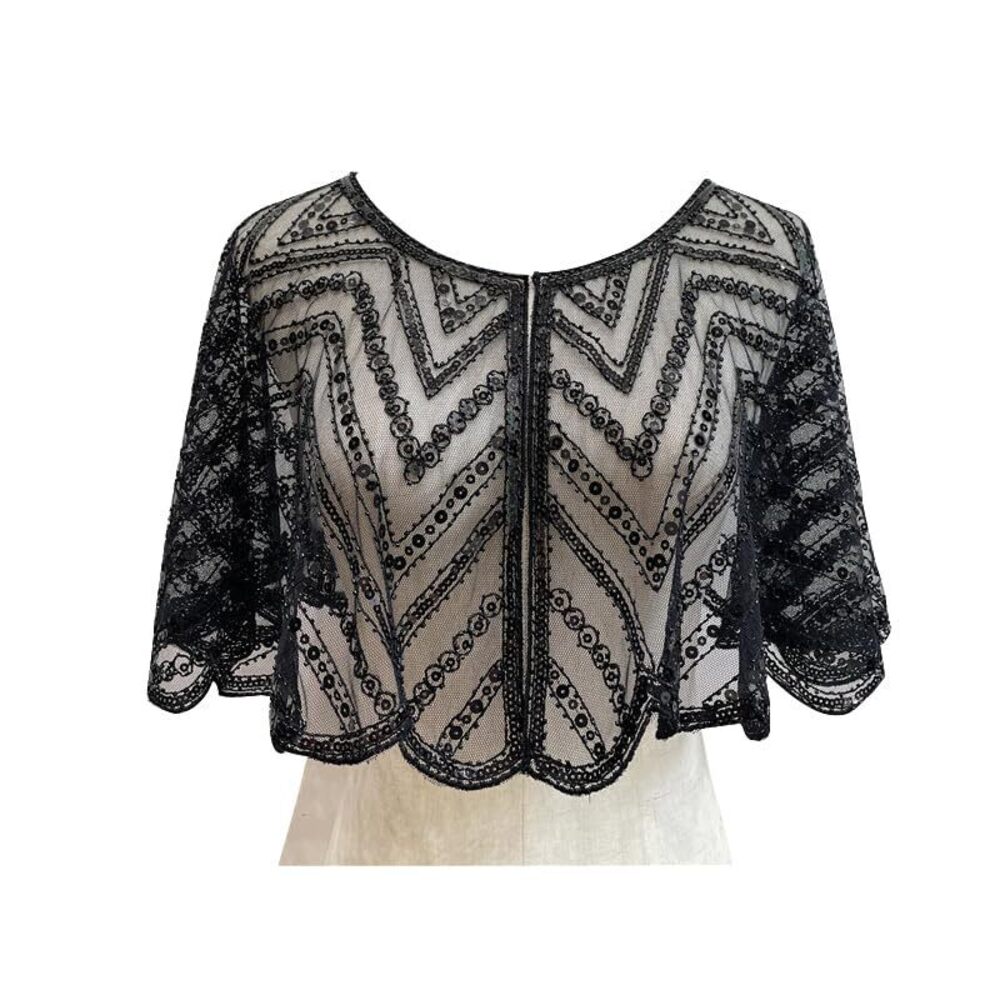 5932 Plus Size Lace Beaded Cape For Women, Shawl Wraps For Evening Dresses